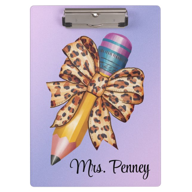 Personalized leopard print coquette bow and pencil clipboard (Front)