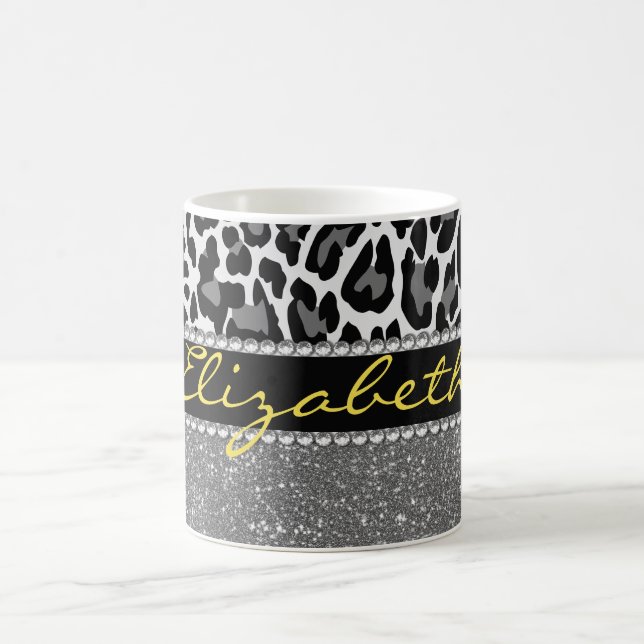 Personalized Leopard Print Glitter Coffee Mug (Center)