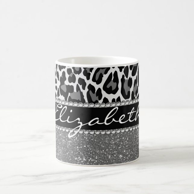 Personalized Leopard Print Glitter Coffee Mug (Center)