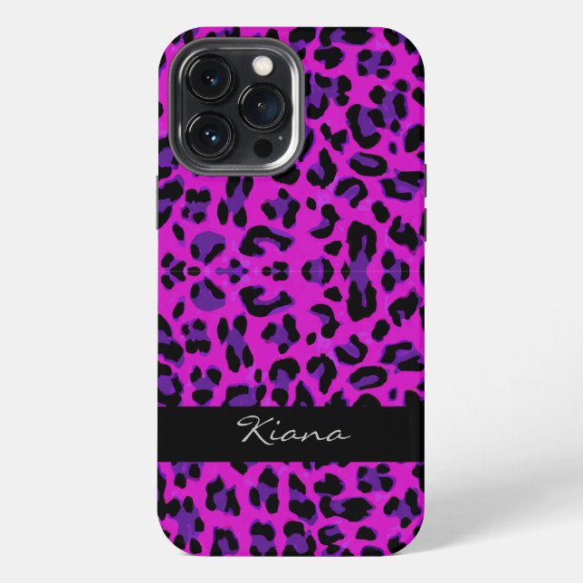 Personalized Leopard Print Magenta iPhone Case (Back)