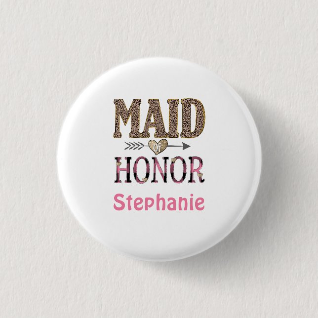 Personalized Leopard Print Maid of Honour Gift  1 Inch Round Button (Front)