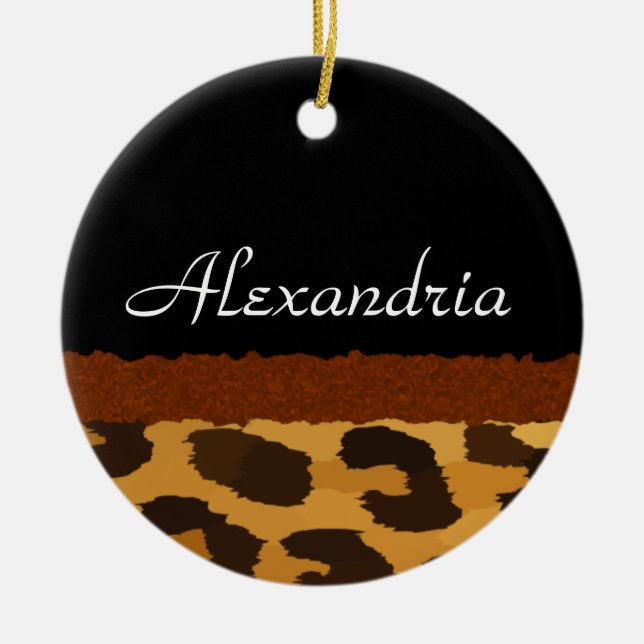 Personalized Leopard Print Merry Christmas Ceramic Ornament (Front)