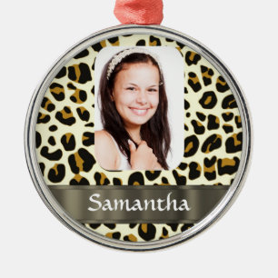 Personalized leopard print photo template metal ornament