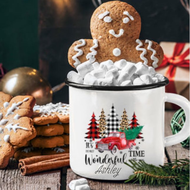 Personalized Leopard print plaid Christmas tree  Coffee Mug (Creator Uploaded)
