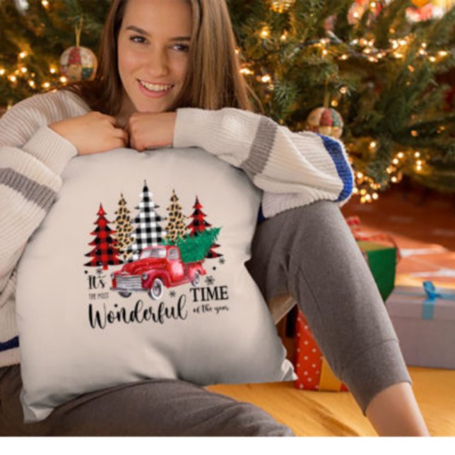 Personalized Leopard print plaid Christmas tree  Throw Pillow (Creator Uploaded)