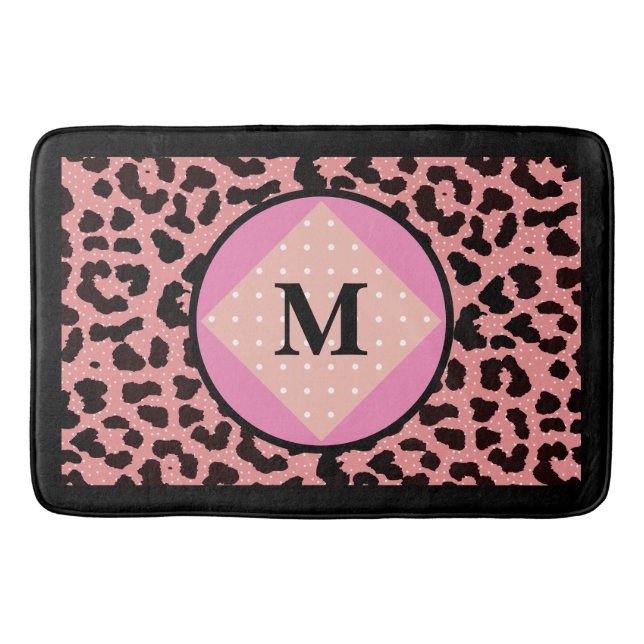 Personalized Leopard Print Polka Monogram Bath Mat (Front)