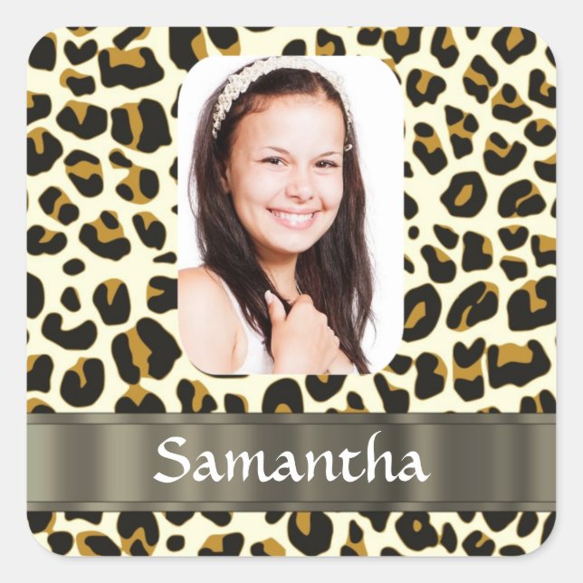 Personalized leopard print square sticker (Front)