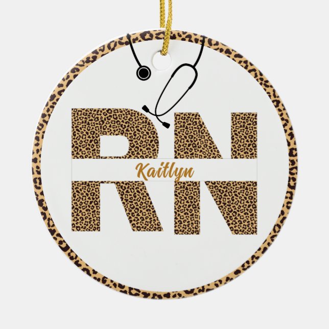 Personalized Leopard  R N Nurse Ornament (Front)