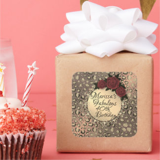 Personalized Leopard Rose Fabulous 40th Birthday Square Sticker