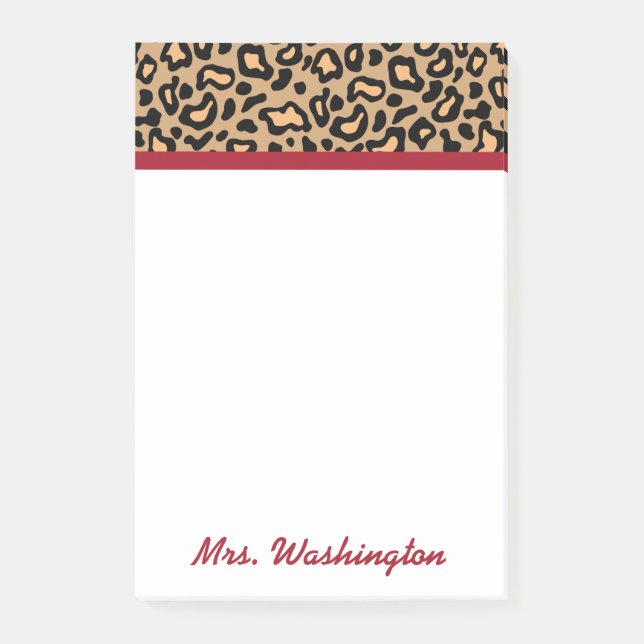 Personalized Leopard Teacher's Post It Notes Gift (Front)