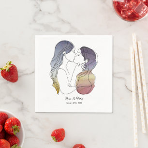 Personalized Lesbian Couple in Love Minimalistic Napkin