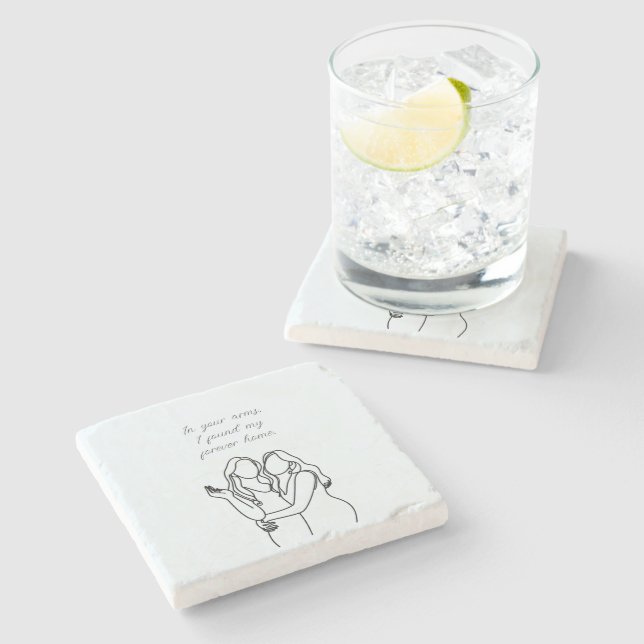 Personalized Lesbian Couple Matching Stone Coaster (Side)