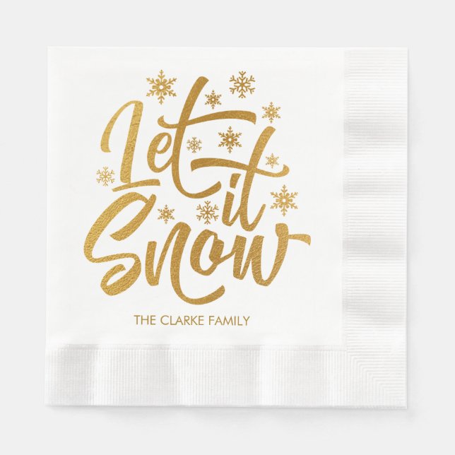 Personalized Let it Snow Gold Foil Holiday Party Napkin (Front)