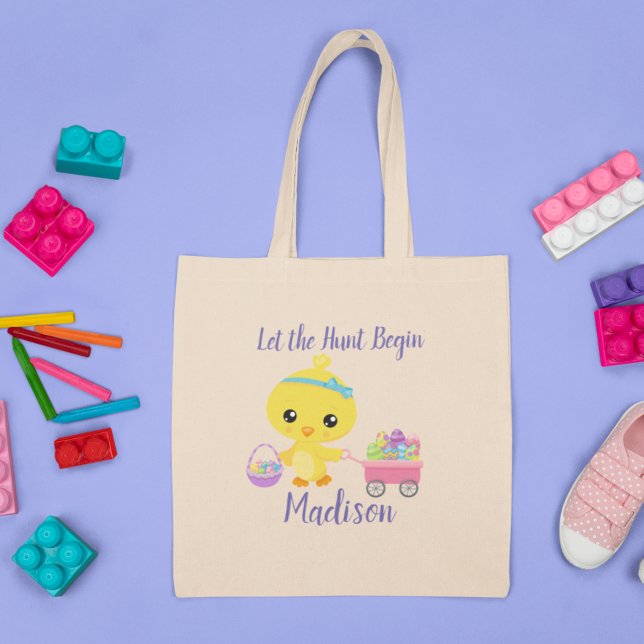 Personalized Let the Hunt Begin Easter Chick Egg Tote Bag (Creator Uploaded)
