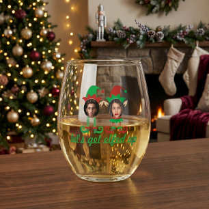 Personalized Lets Get Elfed Up Christmas Stemless Wine Glass