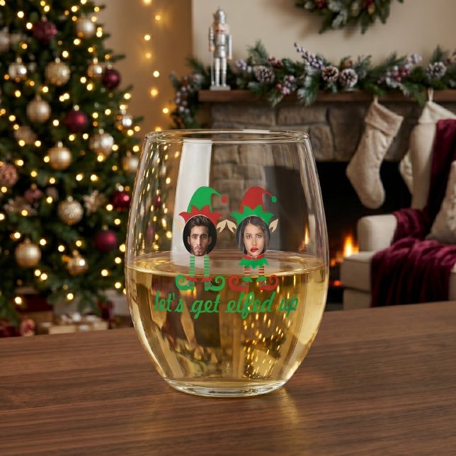 Personalized Lets Get Elfed Up Christmas Stemless Wine Glass (Personalized Lets Get Elfed Up Christmas Stemless Wine Glass
by Ricaso. A fun gift for couples)