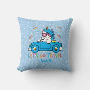Personalized Lets Travel Unicorn Throw Pillow