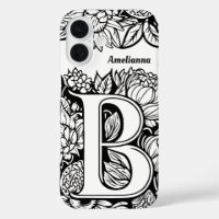 Personalized Letter B Black White Tattoo Flowers