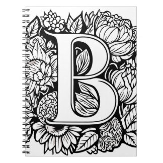 Personalized Letter B Black White Tattoo Flowers Notebook