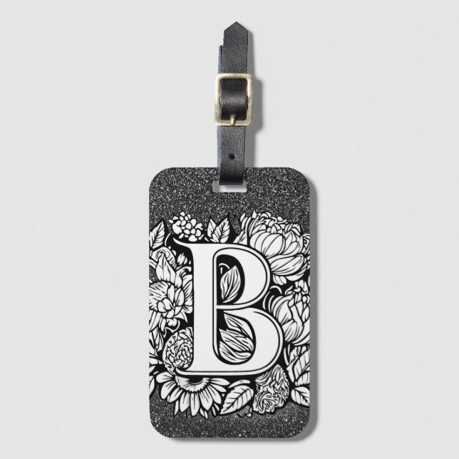 Personalized Letter B Glitter Flower Tattoos Luggage Tag (Front Vertical)