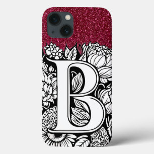Personalized Letter B Glitter Tattoo Flowers  iPhone 13 Case