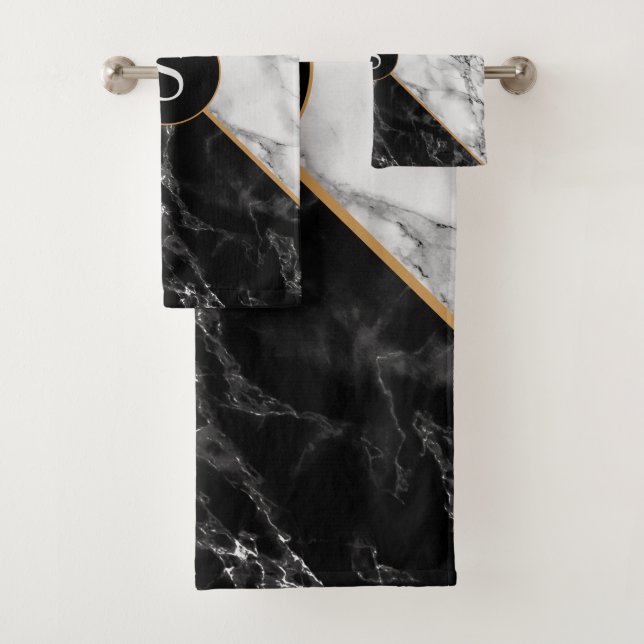 Personalized Letter Bath Towel Set Marble Design (Insitu)