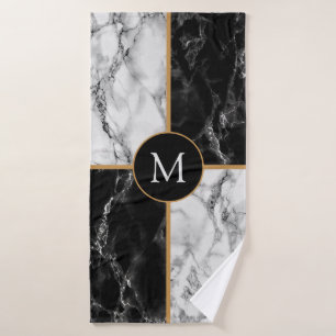 Personalized Letter Bath Towels Black White Marble