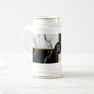 Personalized Letter Beer Stein Black White Marble