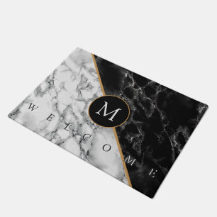 Personalized Letter Black White Marble Doormat