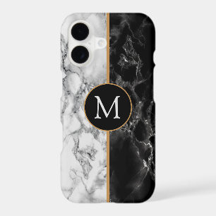 Personalized Letter Black White Marble iPhone Case