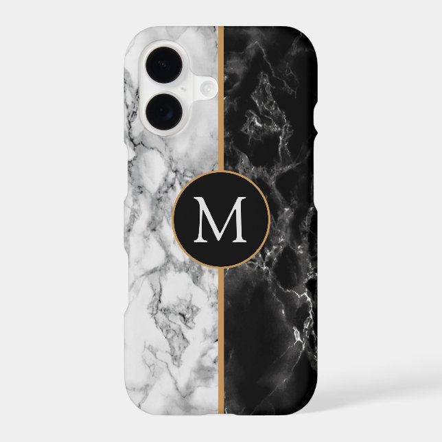 Personalized Letter Black White Marble iPhone Case (Back)