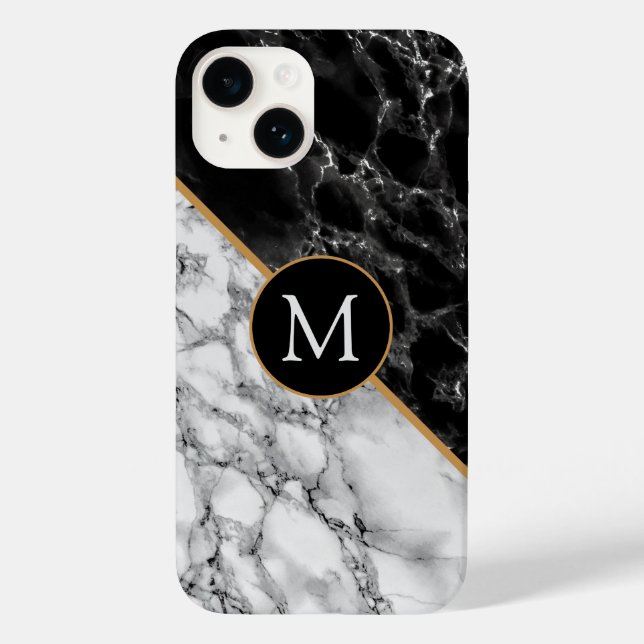 Personalized Letter Black White Marble iPhone Case (Back)