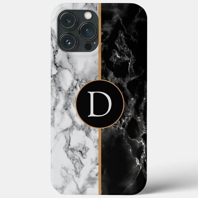Personalized Letter Black White Marble iPhone Case (Back)
