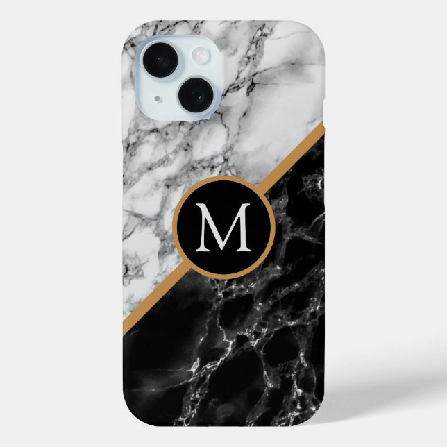 Personalized Letter Black White Marble iPhone Case (Back)