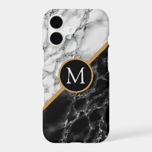 Personalized Letter Black White Marble iPhone Case