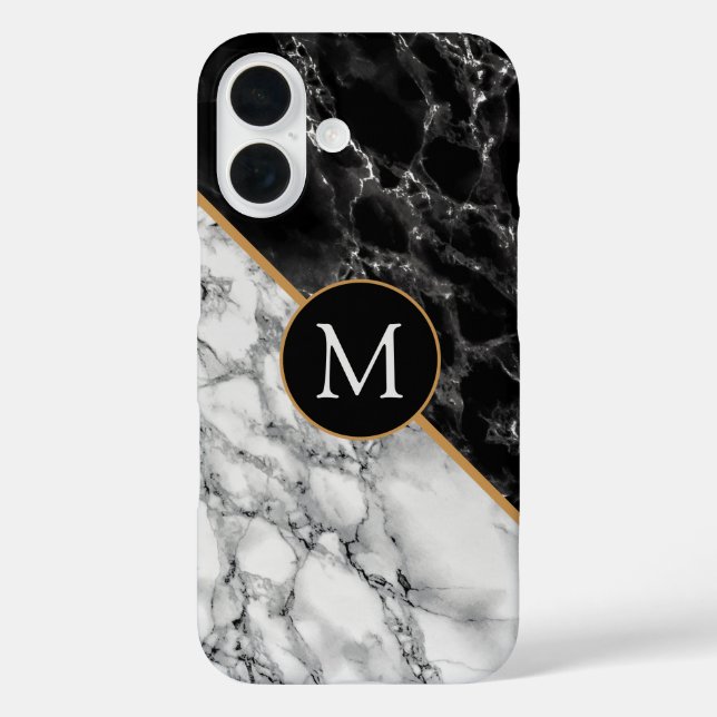 Personalized Letter Black White Marble iPhone Case (Back)