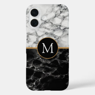 Personalized Letter Black White Marble iPhone Case
