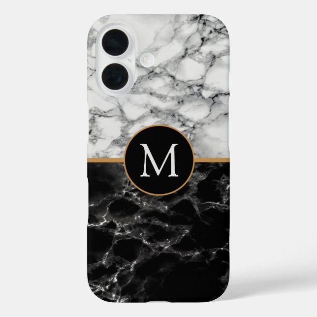Personalized Letter Black White Marble iPhone Case (Back)