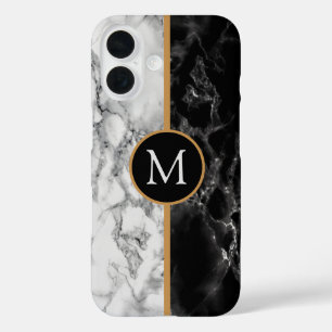 Personalized Letter Black White Marble iPhone Case