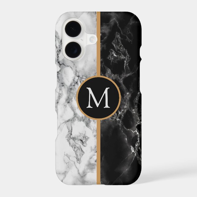 Personalized Letter Black White Marble iPhone Case (Back)