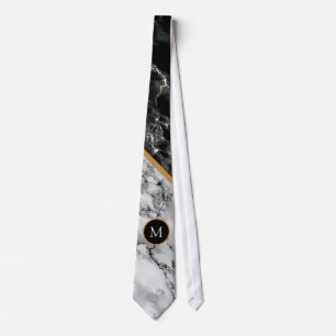 Personalized Letter Black White Marble Neck Tie