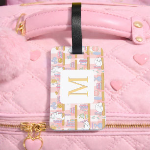 Personalized Letter Cats Library Book Girly Pink Luggage Tag