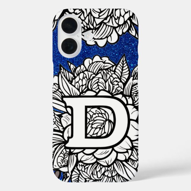 Personalized Letter D Faux Glitter Tattoo Flower Case-Mate iPhone Case (Back)