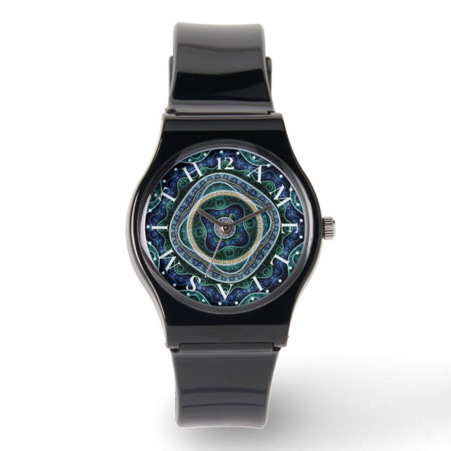 Personalized Letter Dial Julian Fractal Mandala Watch (Front)