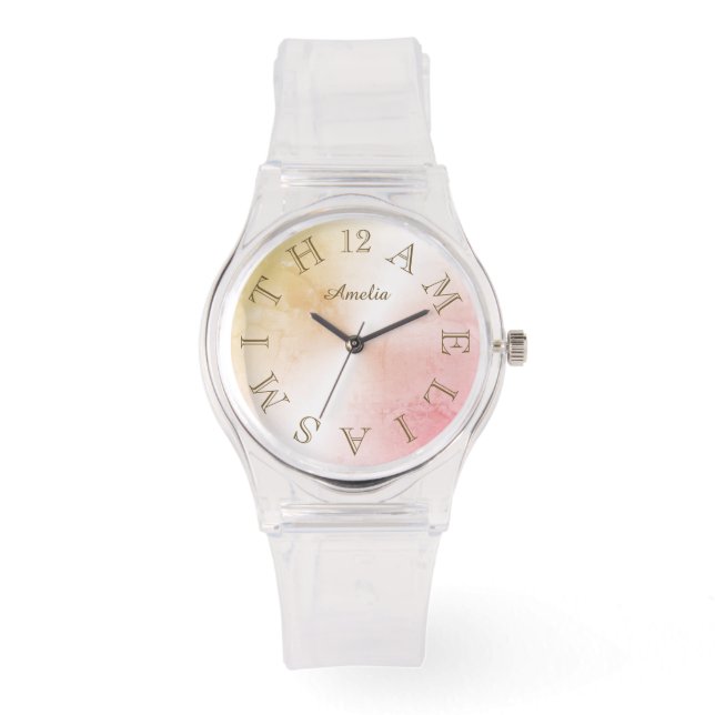 Personalized Letter Dial Pink Rose Gold Gradient Watch (Front)