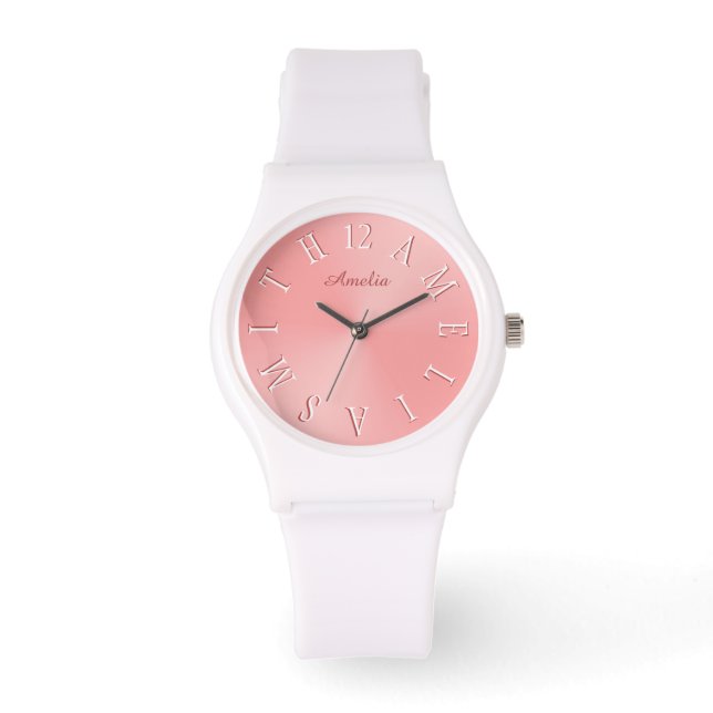 Personalized Letter Dial Rose Gold Pink Gradient Watch (Front)