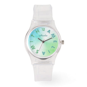 Personalized Letter Dial Teal Greenery White Watch
