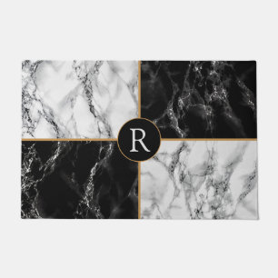 Personalized Letter Doormat Black White Marble