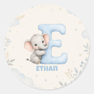 Personalized Letter E Baby Elephant Name Design Classic Round Sticker