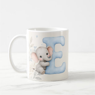 Personalized Letter E Baby Elephant Name Design Coffee Mug